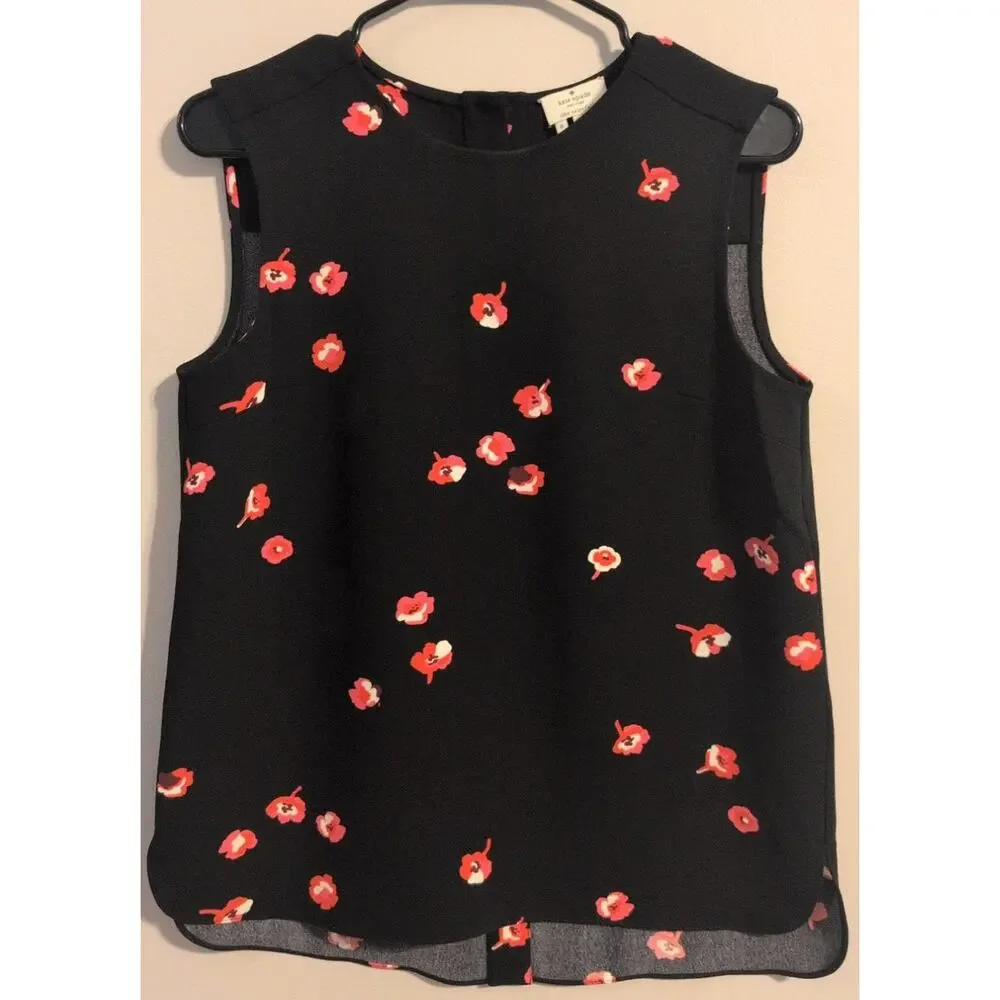 Kate Spade Black Cherry Blossom Floral Sleeveless Blouse Top Size 6